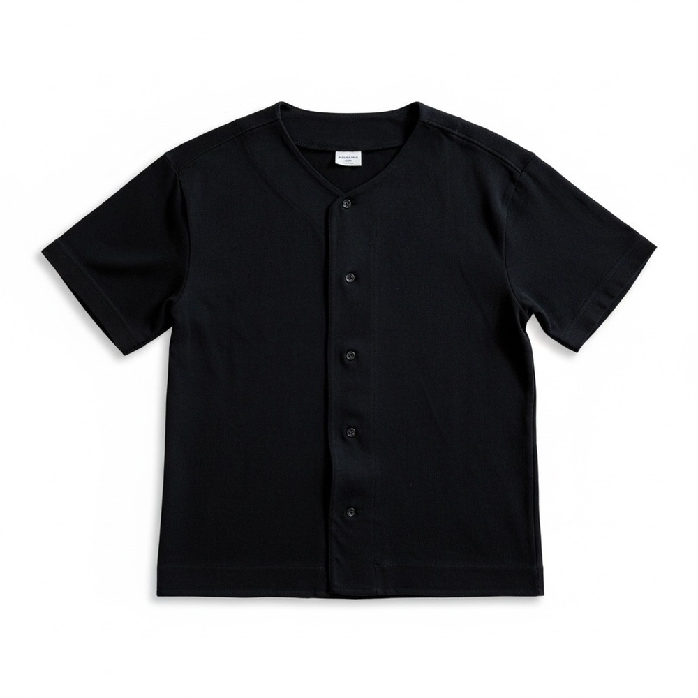 ASCOLOUR Black Baseball Style Short‎ Sleeve Button Up Shirt Womens SML